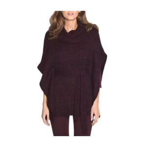 White House Black Market Marl Belted Poncho Port Purple Cowl Neck 570157181 NEWM